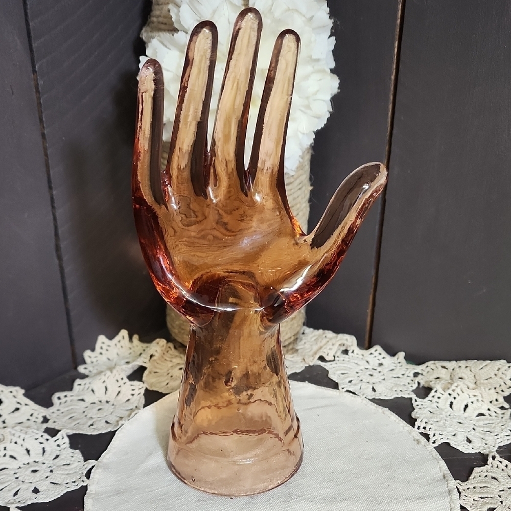 Artisan MCM Glass Hand Sculpture in Amber Display Hand